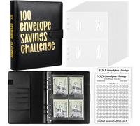 LingLingo Lot de 100 enveloppes pour classeur de défi, moyen facile et amusant d'économiser 5 050 $, livre de budget A5 avec kit d'enveloppes pour espèces, noir (noir et doré)