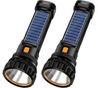 LINGMING Lot de 2 lampes de poche LED solaires/rechargeables multifonctions 1000 lumens, avec lumière stroboscopique d'urgence et batterie de 1200 mAh, alimentation d'urgence et câble de charge USB
