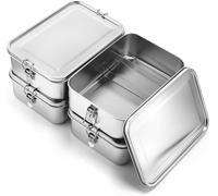 LINGMING Lot de 4 boîtes à déjeuner en acier inoxydable - 550 ml étanches avec clips de verrouillage, boîtes à goûter au lave-vaisselle pour le travail, les pique-niques et la préparation des repas