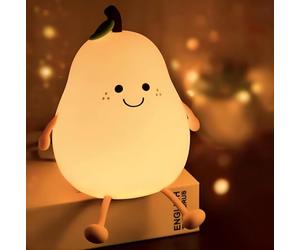 LINGMING Veilleuse à LED en forme de poire pour chambre d'enfant, contrôle du robinet, silicone spongieux, lampe de chevet rechargeable par USB pour chambre à coucher, blanc chaud et 7 couleurs