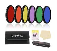 LingoFoto Lot de 6 filtres Ronds en Couleur Rouge, Orange, Jaune, Vert, Bleu, Violet + Pochette de Filtre à 6 Poches + 3 Outils de Nettoyage pour lentilles (37 mm)