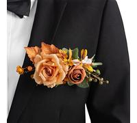 Ling's moment Boutonnière à Poche Unique pour marié, Fleurs artificielles pour décoration de Mariage/Bal/Retour à la Maison/Remise des diplômes, etc. Terre Cuite Orange