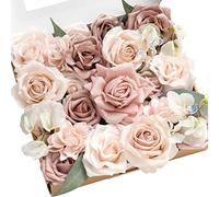 Ling's moment Coffret de Fleurs artificielles et de Verdure Dusty Rose, Rose au Toucher réaliste et Feuilles Vertes réalistes pour Bouquets de Mariage et compositions Florales DIY