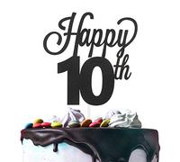 LINGTEER Décoration de gâteau « Happy 10th Birthday » noire - Cheers to Ten Years Old Birthday Party Cadeau Centre de table Décorations Pancarte