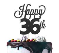 LINGTEER Décoration de gâteau « Happy 36th Birthday » noire - Cheers to 36 Years Old Birthday Party Cadeau Centre de table Décorations Pancarte