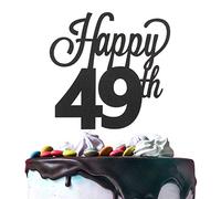 LINGTEER Décoration de gâteau « Happy 49th Birthday » noire - Cheers to 49 Years Old Birthday Party Cadeau Centre de table Décoration Pancarte