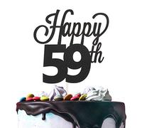 LINGTEER Décoration de gâteau « Happy 59th Birthday » noire - Cheers to 59 Years Old Birthday Party Cadeau Centre de table Décoration Pancarte