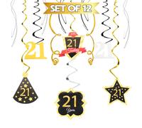 Lingteer Happy 21st Birthday Decorations - 12 PCS Birthday Black & Gold Foil Swirls Streamer Ensemble acclavan