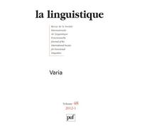 Linguistique 2012, vol. 48 (1) Varia - Collectif - Puf - broché - Revue