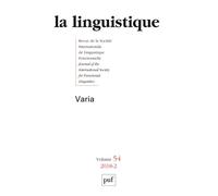 Linguistique 2018, vol. 54 (2) Varia - Collectif - Puf - broché - Revue