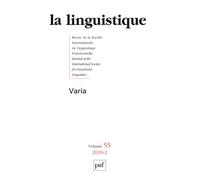 Linguistique 2019, vol. 55 (2) Varia - Collectif - Puf - broché - Revue