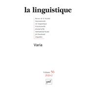Linguistique 2020, vol. 56 (2) Varia - Collectif - Puf - broché - Revue