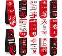 Lingvee Lot de 48 marque-pages magnétiques de sensibilisation aux maladies cardiaques - Ruban rouge - Ne jamais abandonner le mois du cœur - Pour la semaine du ruban rouge, les séminaires, les