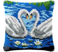 LingxiCreati Kit Coussin Au Point Noué,swan 43X43Cm | Kit de Housse de Coussin à Crochet Loquet, Kit Bricolage DIY pour Débutants et Adultes, Décoration Intérieure