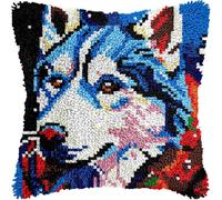 LingxiCreati Loquet Crochet Kit Complet Housse de Coussin Wolf | Taie d'oreiller de Coussins Kits de Crochet pour Enfants Adultes Décoration Intérieure,43x43cm