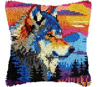 LingxiCreati Loquet Crochet Kit Complet Housse de Coussin Wolf | Taie d'oreiller de Coussins Kits de Crochet pour Enfants Adultes Décoration Intérieure,43x43cm