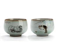 LingXuanGe Master Teacup Lot de 2 tasses à thé chinoises en céramique faites à la main Motif chat Tenmokus