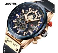 LINGYUE hommes montres de sport en cuir analogique marque de luxe Date horloge à Quartz bleu montre pour hommes