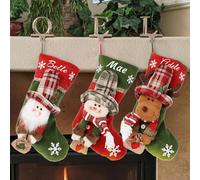 LINGYULG Chaussettes de Noël personnalisées avec nom, motif cerf, nain, Père Noël, bonhomme de neige, toile de jute, décoration de Noël, cadeaux pour la famille (chaussettes de Noël)
