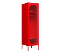 LINGZOE Armoire à casier en métal à 1 porte pour chambre d'enfant, salle de classe, bureau, maison, porte translucide en acrylique, buffet d'angle en acier pour garage, buanderie (rouge)