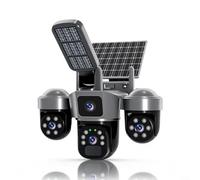 Linhexis Caméra de sécurité solaire extérieure, 6 MP HD, triple objectif | 6 MP, triple objectif large, ABS résistant aux intempéries, alimenté par solaire, installation de jardin sans outils
