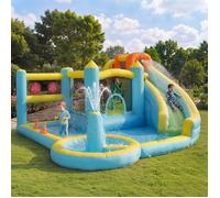 LINHOO Parc Aquatique Gonflable avec Toboggan et Piscine, Grand Espace 430x390x210 cm, Structure Stable Jardin
