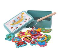 Linian Jeu de Pêche Magnétique, Jeu de Pêche Montessori en Bois pour Les Enfants,Comprend 15 Poissons Différents, 1 Canne