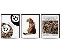 Linilioart 3PCS Funky Lucky 8 Ball Poster, Décoration murale tendance sur toile léopard, décoration murale guépard esthétique de chambre preppy, sans cadre (40x50cm)