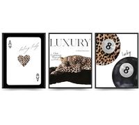 Linilioart Décor mural tendance sur toile léopard, lot de 3, style preppy, motif boule numéro 8, décor de guépard esthétique pour chambre et salon, sans cadre (40x50 cm)
