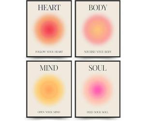 Linilioart Ensemble de 4 affiches Aura Positive - Décor mural spirituel et esthétique pour l'esprit, le corps et l'âme - Décoration murale pastel danoise pour la chambre à coucher - Sans cadre (53 x