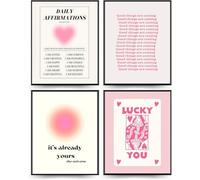 Linilioart Ensemble de 4 affiches de décor mural rose avec affirmations quotidiennes - Affiches rétro esthétiques pour décor de chambre d'étudiant ou de chambre sans cadre (40 x 60 cm)
