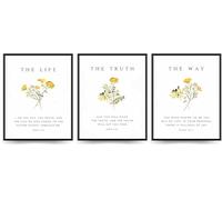 Linilioart Jésus Lot de 3 impressions sur toile avec versets de la Bible - Décoration murale - La voie et la vérité et la vie - Poster de verset biblique chrétien pour chambre à coucher (40 x 60 cm)