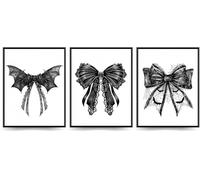 Linilioart Lot de 3 affiches d'art mural avec nœud noir - Impressions sur toile pour décoration d'Halloween - Œuvre d'art académie sombre - Images pour la maison et le bureau - Sans cadre (30 x 40 cm)