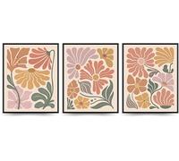 Linilioart Lot de 3 affiches de fleurs rétro aux couleurs pastel minimalistes sur toile botanique bohème abstraites pour salon, sans cadre (30 x 40 cm)
