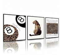 Linilioart Lot de 3 affiches funky Lucky 8 Ball, art mural sur toile léopard tendance, images de décoration murale esthétique guépard preppy, sans cadre (21x30cm)