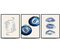 Linilioart Lot de 3 affiches murales bleues funky guépard rétro Lucky 8 Ball - Impression tendance pour chambre à coucher - Sans cadre (40 x 50 cm)