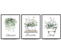 Linilioart Lot de 3 affiches murales botaniques pour salle de bain, feuilles d'eucalyptus vert sauge, œuvre d'art pour décoration d'intérieur, sans cadre (50 x 70 cm)
