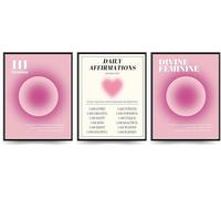 Linilioart Lot de 3 affiches murales dégradées - Aura rose - Poster d'affirmation - Décoration pour salon, chambre à coucher - Sans cadre (style 4,40 x 60 cm)