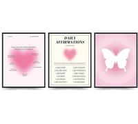 Linilioart Lot de 3 affiches murales dégradées - Aura rose - Poster d'affirmation - Décoration pour salon, chambre à coucher - Sans cadre (style 1,30 x 40 cm)