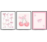 Linilioart Lot de 3 affiches roses tendance - Art mural - Nœud papillon rose - Impression sur toile porte-bonheur - Peinture aquarelle pour chambre à coucher ou dortoir - Sans cadre (30 x 40 cm)