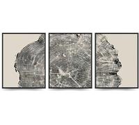 Linilioart Lot de 3 anneaux d'arbre sur toile - Décoration murale abstraite neutre noire et beige - Affiches imprimées pour chambre à coucher, bureau, sans cadre (40 x 50 cm)