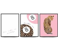 Linilioart Lot de 3 décorations murales motif léopard rose coquette pour salle de bain, chambre à coucher, salon, bureau, sans cadre (20 x 25 cm)