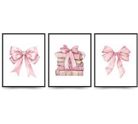 Linilioart Lot de 3 Impressions d'Art Mural Nœud Rose Coquette Livres Mural Preppy Toile Décoration Murale Tendance Pastel Girly pour Chambre Dortoir, Sans Cadre (30x40cm)