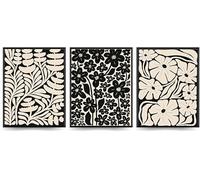 Linilioart Lot de 3 impressions sur toile abstraites de fleurs botaniques style bohème minimaliste, vintage, neutre pour chambre à coucher, sans cadre (21 x 30 cm)