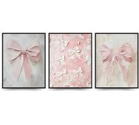 Linilioart Lot de 3 peintures à l'huile sur toile avec nœuds roses tendance pour chambre à coucher, salle de bain, sans cadre (40 x 50 cm)