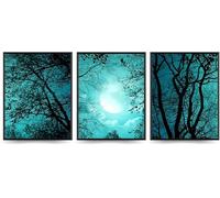 Linilioart Lot de 3 toiles murales abstraites de forêt bleu sarcelle, décoration de paysage naturel, image d'art visuel pour salon, sans cadre (50 x 75 cm)