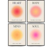 Linilioart Lot de 4 affiches d'aura positive pour chambre à coucher, esthétique, esprit, esprit, corps, âme, cœur, décoration murale pastel danoise pour chambre à coucher, sans cadre (21 x 30 cm)