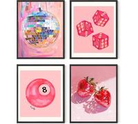 Linilioart Lot de 4 décorations murales vintage amusantes preppy esthétiques pour chambres d'adolescentes, affiches d'art mural en toile rose funky sans cadre (30x40cm)