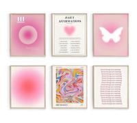 Linilioart Lot de 6 affiches murales abstraites roses dégradées sur toile, art mural rétro avec citations spirituelles, sans cadre (20 x 25 cm, rouge)