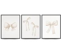 Linilioart Preppy Bow Art Mural Toile Lot de 3 Nœud Beige Affiches Rétro Tendance Impressions Esthétiques pour Dortoir Chambre Salon, Sans Cadre (20x25cm)